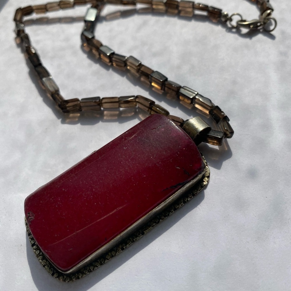 Raspberry Agate Smoky Quartz Necklace - Picture 9 of 16